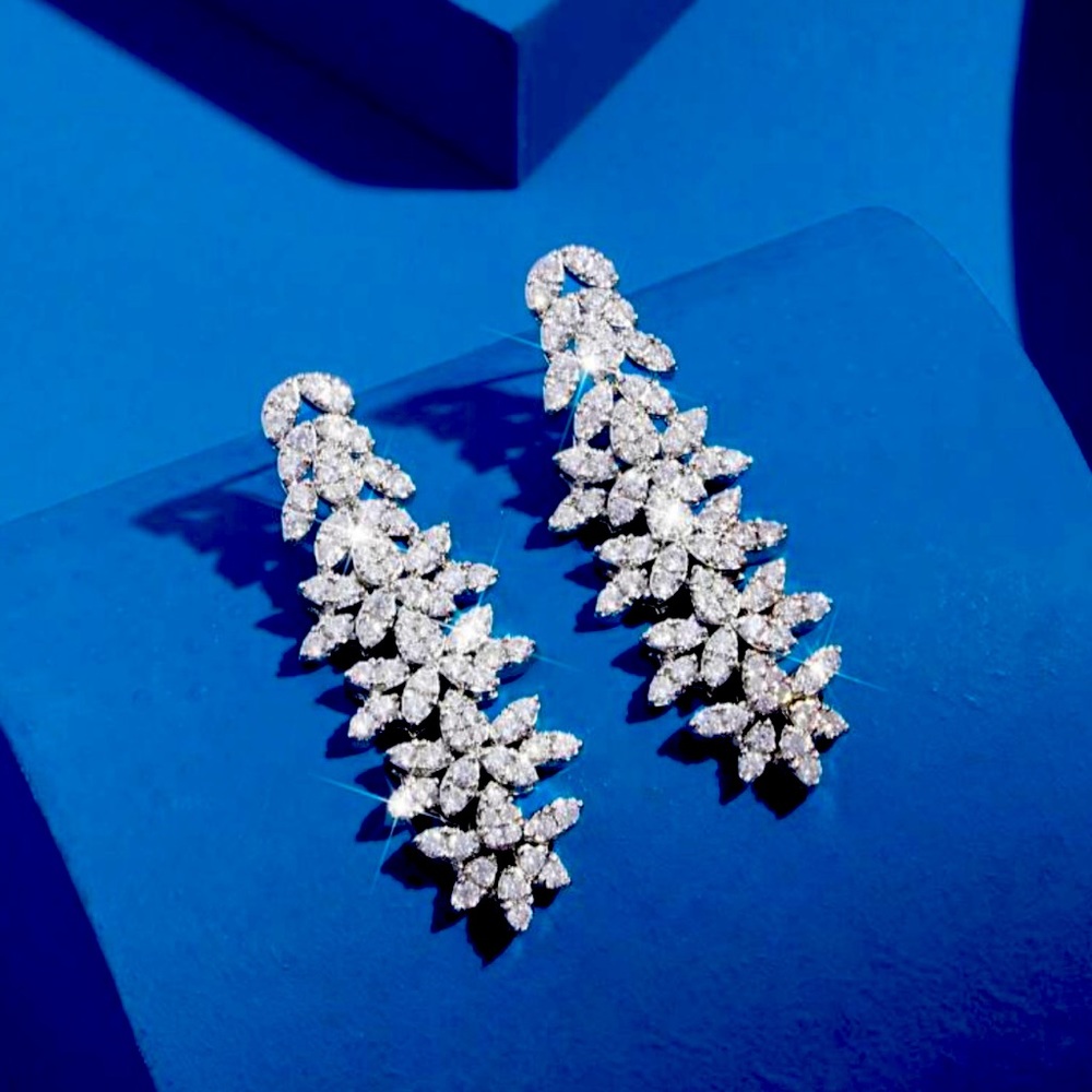 Floral leaf elegant cz drop earrings